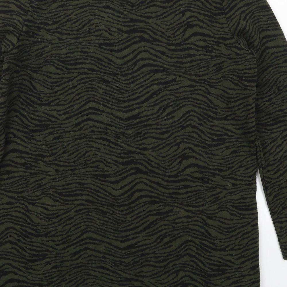 Marks and Spencer Womens Green Camouflage Polyester Jumper Dress  Size 14  Round Neck Pullover
