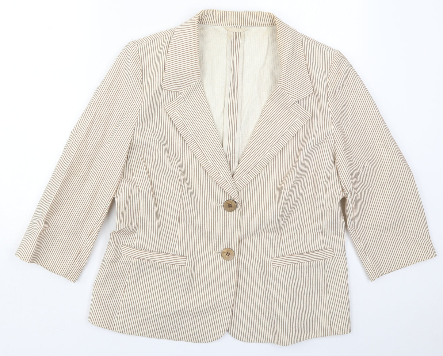 Viyella Womens Beige Striped Cotton Jacket Blazer Size 12