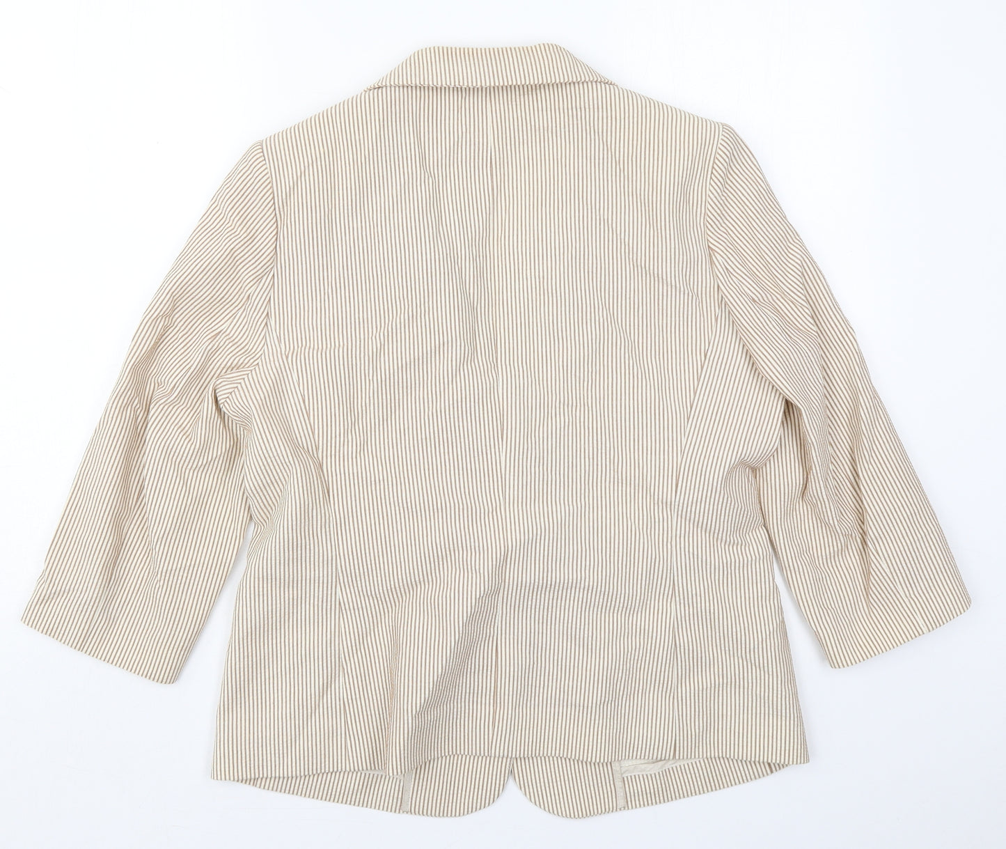 Viyella Womens Beige Striped Cotton Jacket Blazer Size 12