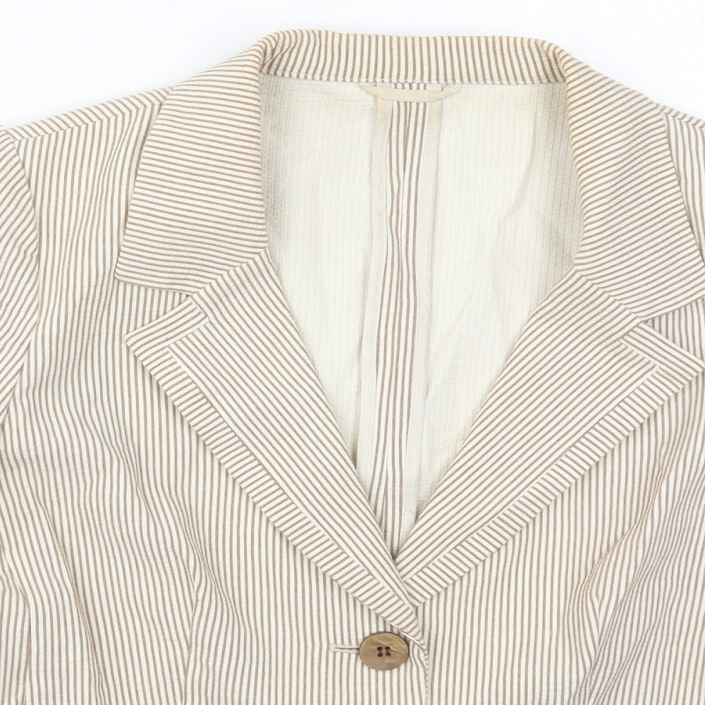 Viyella Womens Beige Striped Cotton Jacket Blazer Size 12