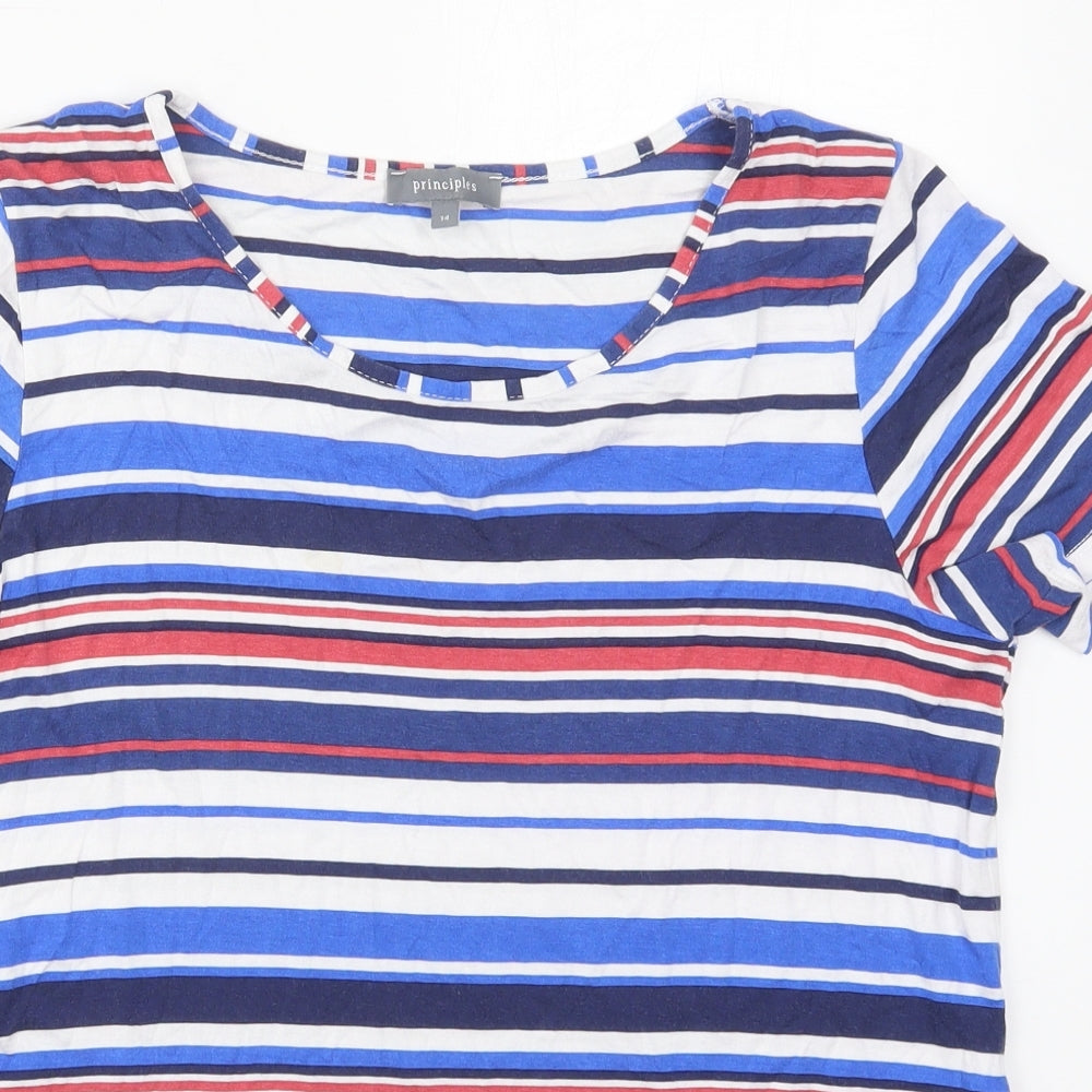 Principles Womens Blue Striped Viscose Basic T-Shirt Size 14 Round Neck