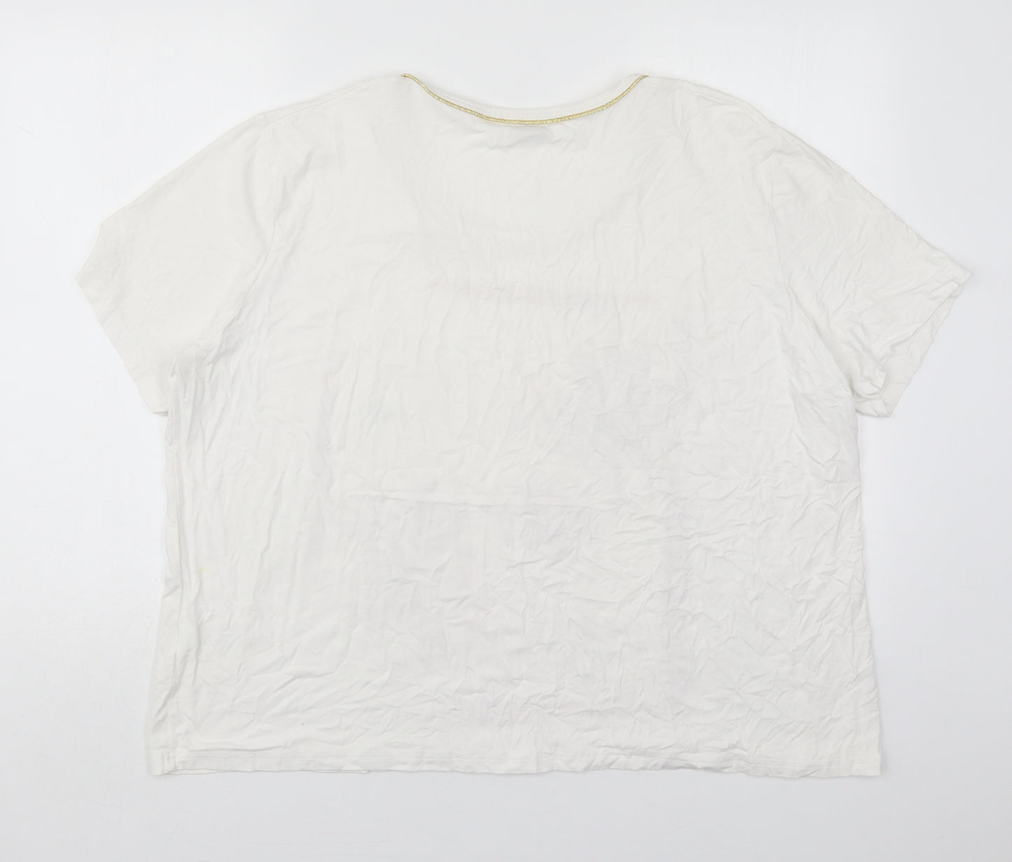 Afibel Womens White  Viscose Basic T-Shirt Size 24 Round Neck - Flowers
