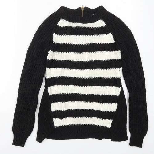 Atmosphere Womens Black Crew Neck Striped Acrylic Pullover Jumper Size 6   - Black and White
