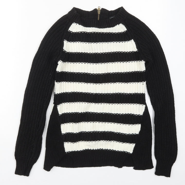 Atmosphere Womens Black Crew Neck Striped Acrylic Pullover Jumper Size 6 - Black and White