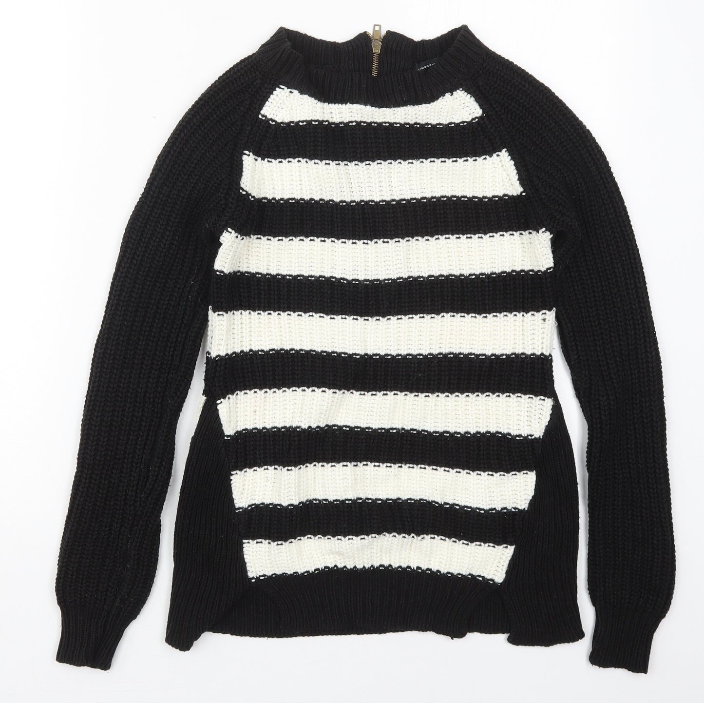 Atmosphere Womens Black Crew Neck Striped Acrylic Pullover Jumper Size 6   - Black and White