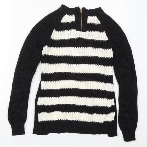 Atmosphere Womens Black Crew Neck Striped Acrylic Pullover Jumper Size 6   - Black and White