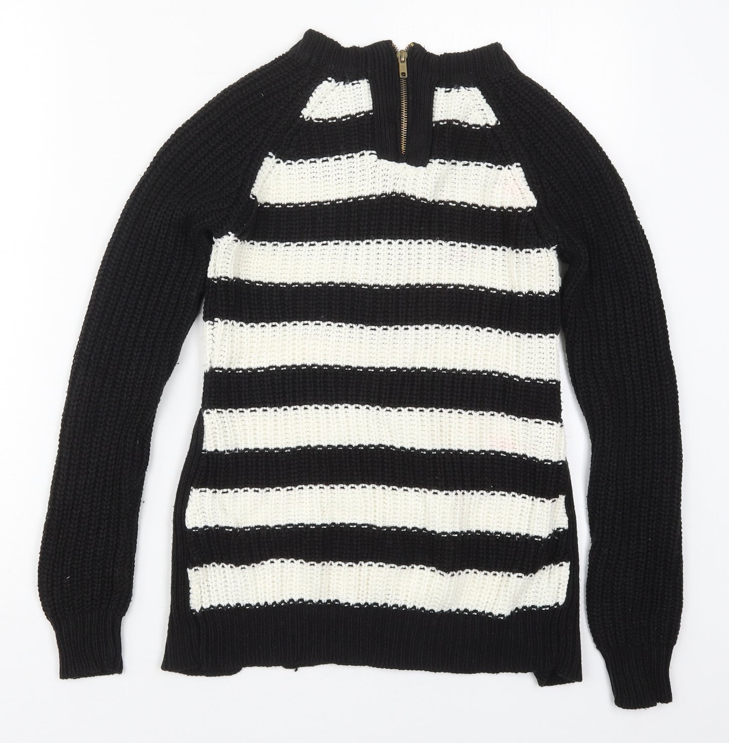 Atmosphere Womens Black Crew Neck Striped Acrylic Pullover Jumper Size 6   - Black and White