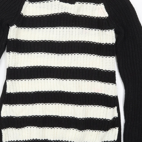 Atmosphere Womens Black Crew Neck Striped Acrylic Pullover Jumper Size 6   - Black and White