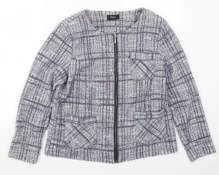 Klass Womens Blue Check Jacket Size 14 Zip