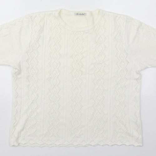Berkertex Womens White Crew Neck Geometric Cotton Pullover Jumper Size L