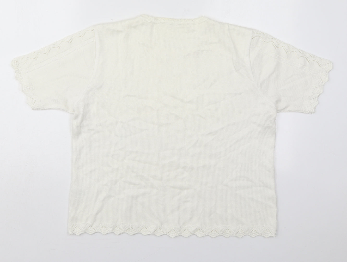 Berkertex Womens White Crew Neck Geometric Cotton Pullover Jumper Size L