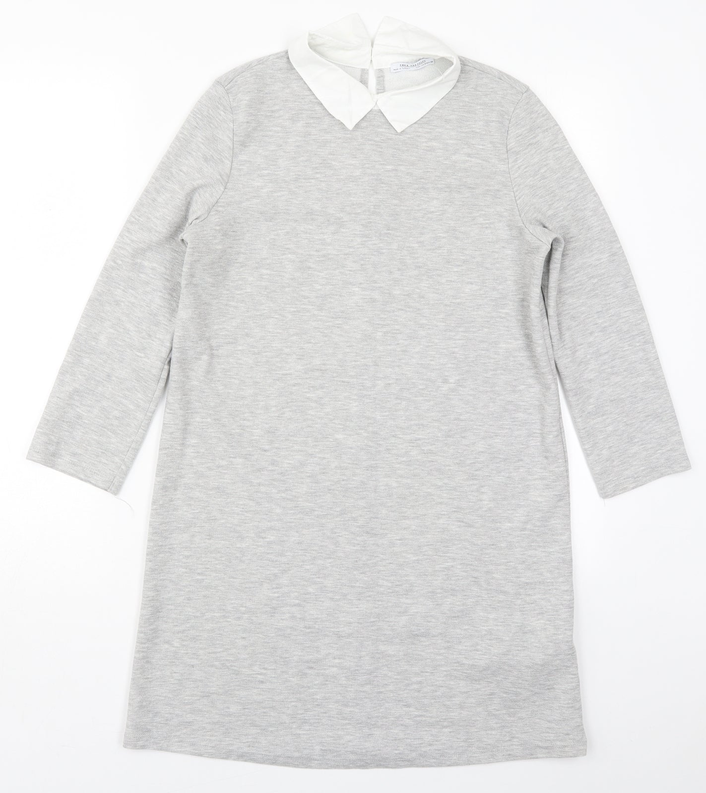 Zara Womens Grey  Cotton T-Shirt Dress  Size S  Collared Pullover