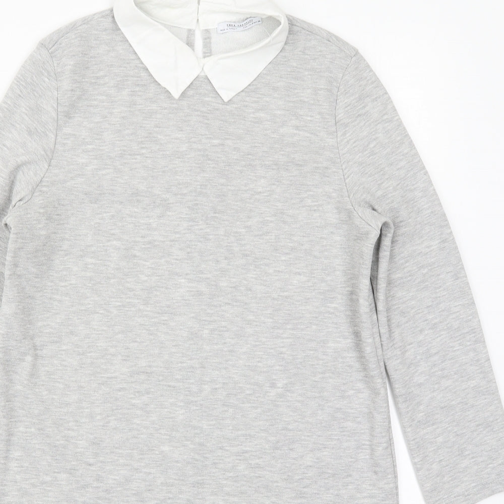 Zara Womens Grey  Cotton T-Shirt Dress  Size S  Collared Pullover
