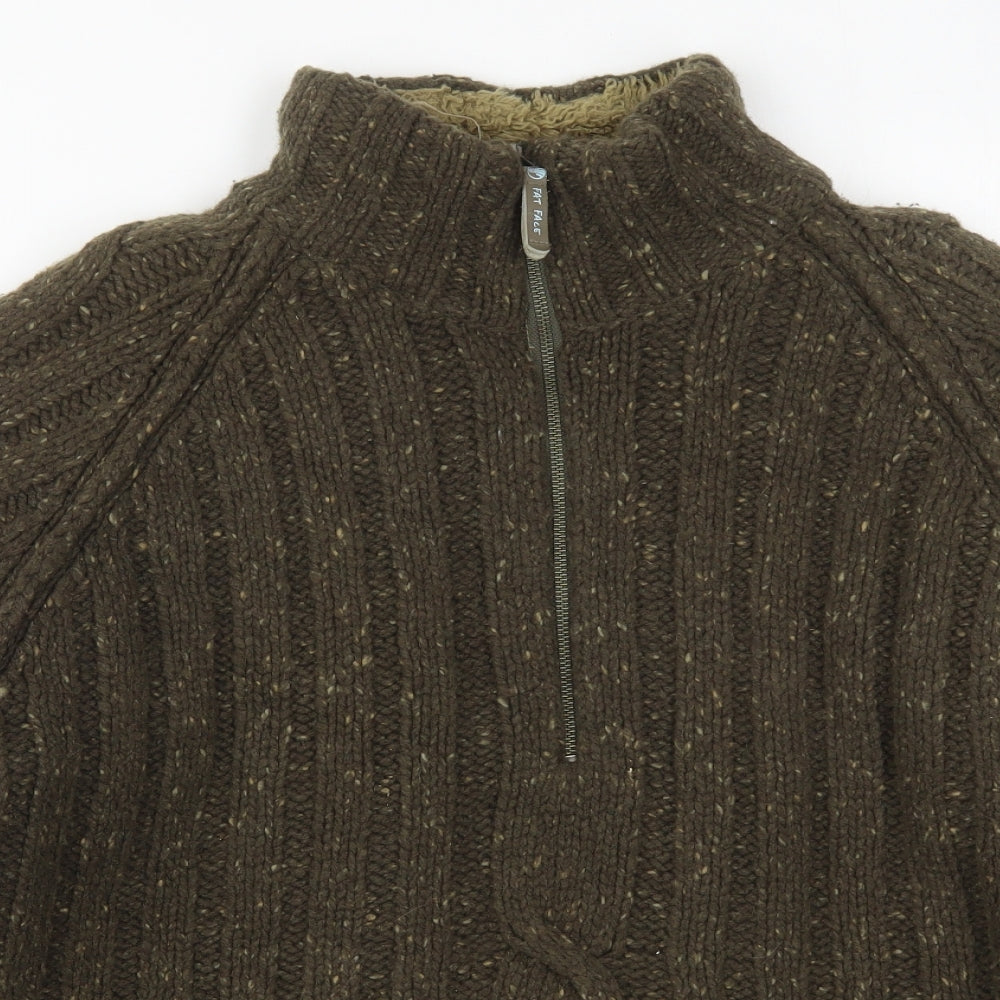 Fat Face Mens Green High Neck  Wool Pullover Jumper Size XL