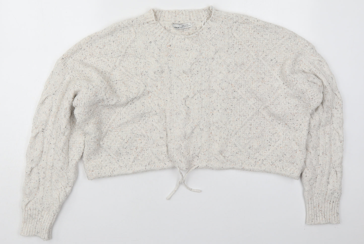 Pull & Bear Womens White Crew Neck  Polyester Pullover Jumper Size M