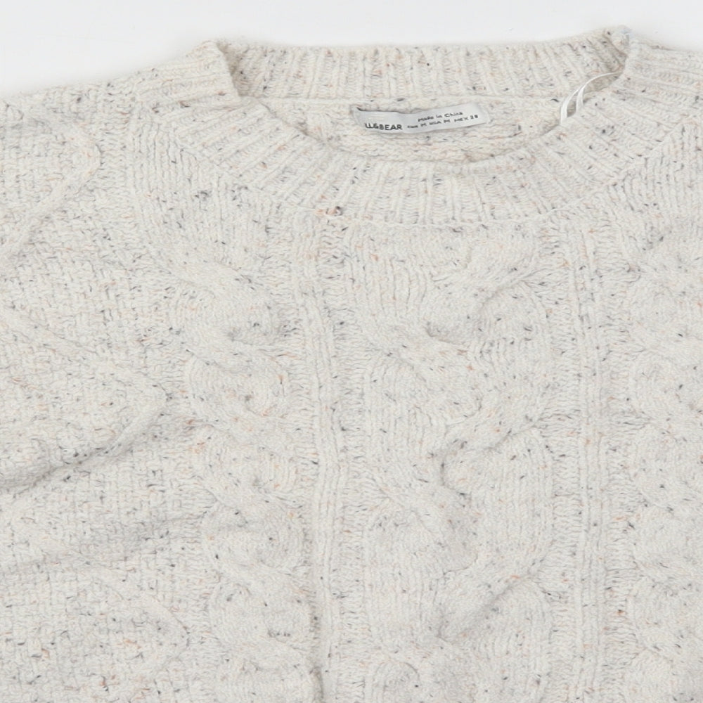 Pull & Bear Womens White Crew Neck  Polyester Pullover Jumper Size M