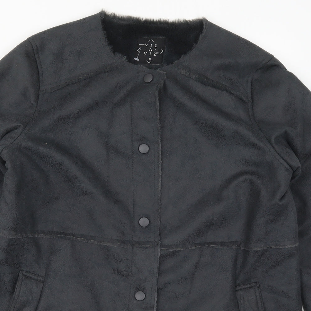 Viz-A-Viz Womens Grey   Pea Coat Coat Size M  Button