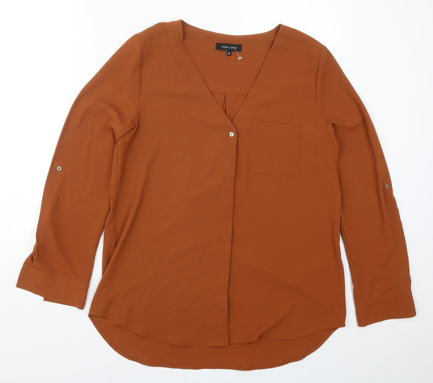 New Look Womens Brown  Polyester Basic Blouse Size 12 V-Neck