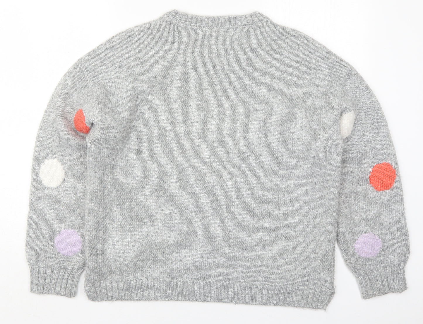 Nutmeg Womens Grey Crew Neck Polka Dot Acrylic Pullover Jumper Size 14