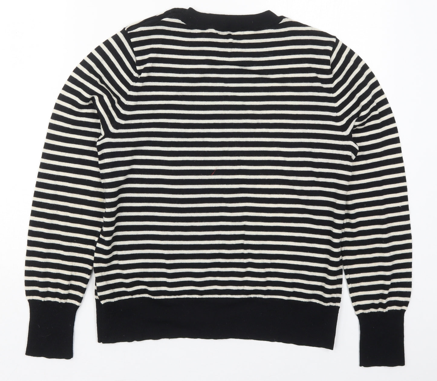 Marks and Spencer Womens Black Crew Neck Striped Wool Pullover Jumper Size 14