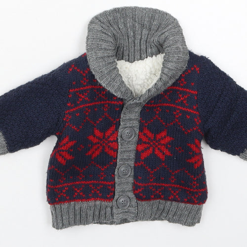 Nutmeg Boys Black Geometric Acrylic Cardigan Jumper One Size  Button