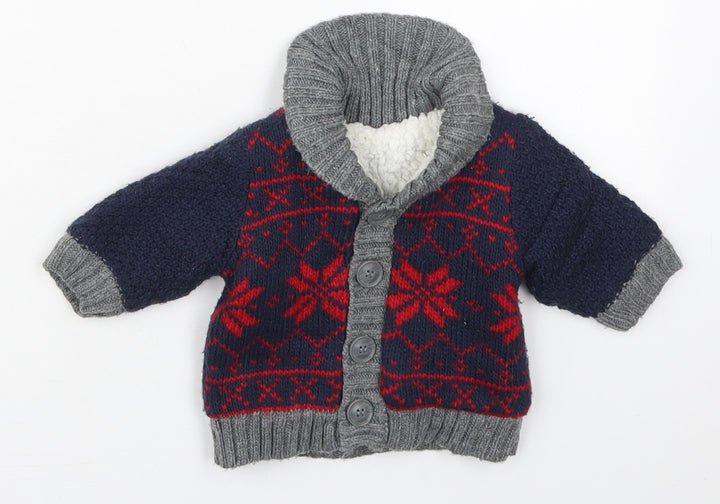 Nutmeg Boys Black Geometric Acrylic Cardigan Jumper One Size Button