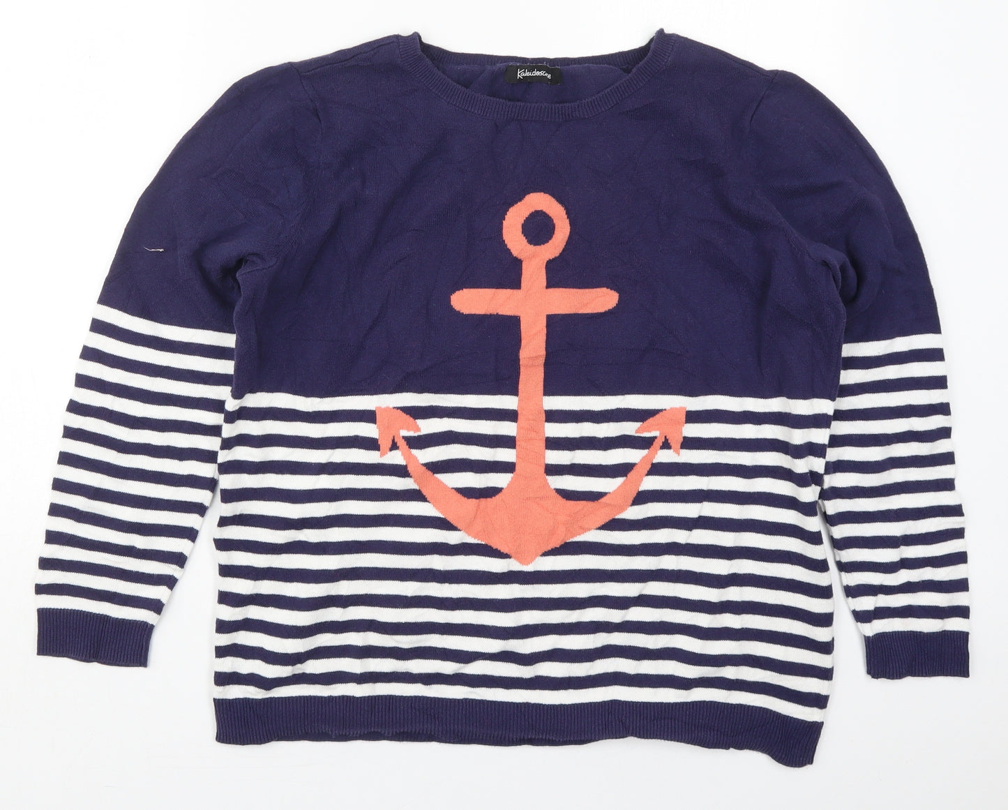Kaleidoscope Womens Blue Crew Neck Striped Cotton Pullover Jumper Size 16   - Anchor