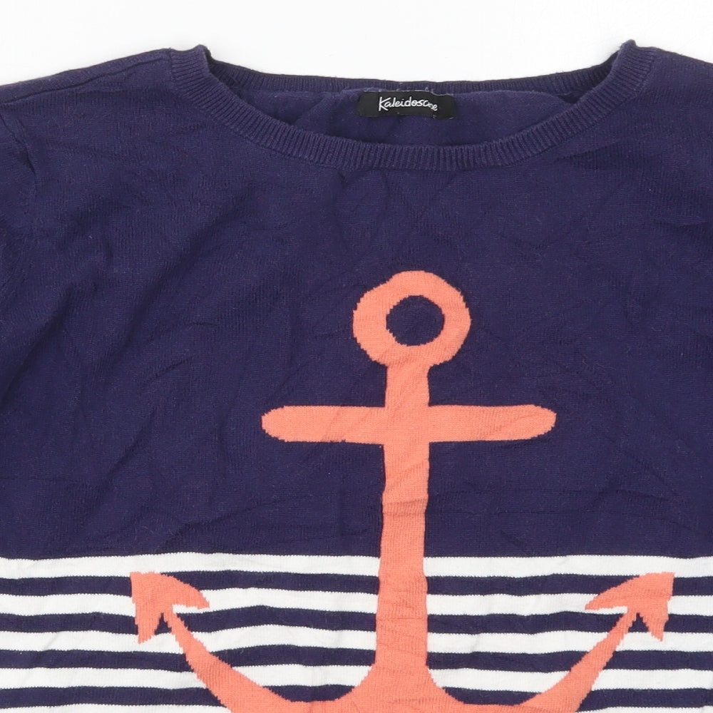 Kaleidoscope Womens Blue Crew Neck Striped Cotton Pullover Jumper Size 16   - Anchor