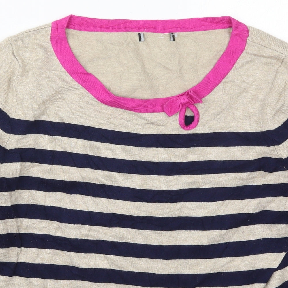 M&Co Womens Beige Round Neck Striped Viscose Pullover Jumper Size 14