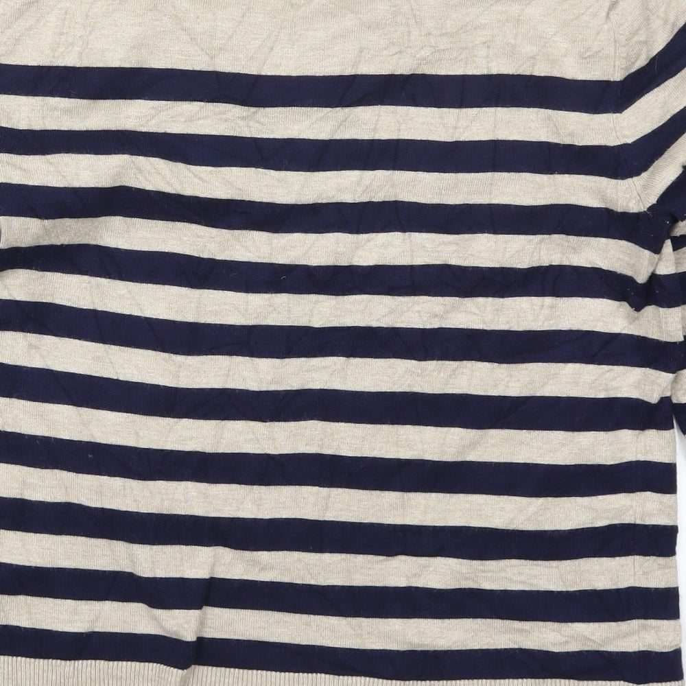 M&Co Womens Beige Round Neck Striped Viscose Pullover Jumper Size 14