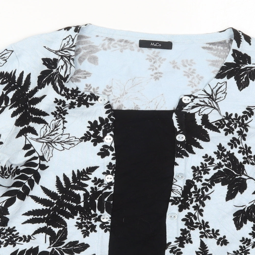 M&Co Womens Blue Round Neck Floral Viscose Pullover Jumper Size 16