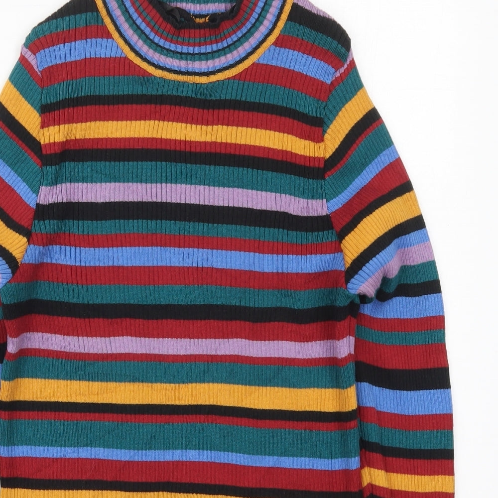 Primark Womens Multicoloured Crew Neck Striped Cotton Pullover Jumper Size 12