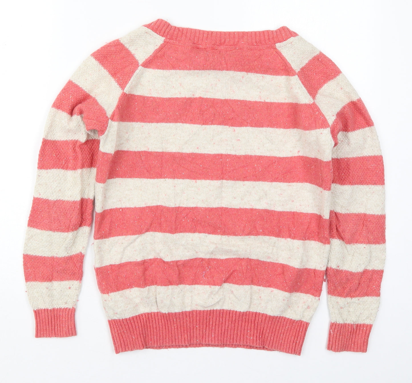 Fat Face Womens Pink Round Neck Striped Cotton Pullover Jumper Size 10