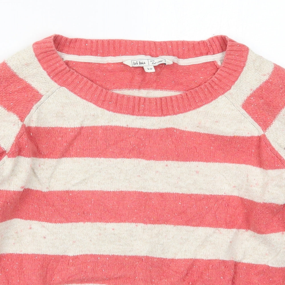 Fat Face Womens Pink Round Neck Striped Cotton Pullover Jumper Size 10