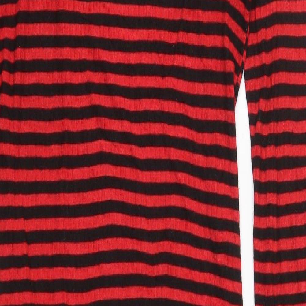 Topshop Womens Red Striped Polyester Jumper Dress  Size 8  Roll Neck Pullover