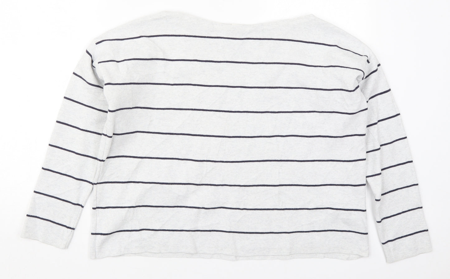 H&M Womens Grey Boat Neck Striped Cotton Pullover Jumper Size S