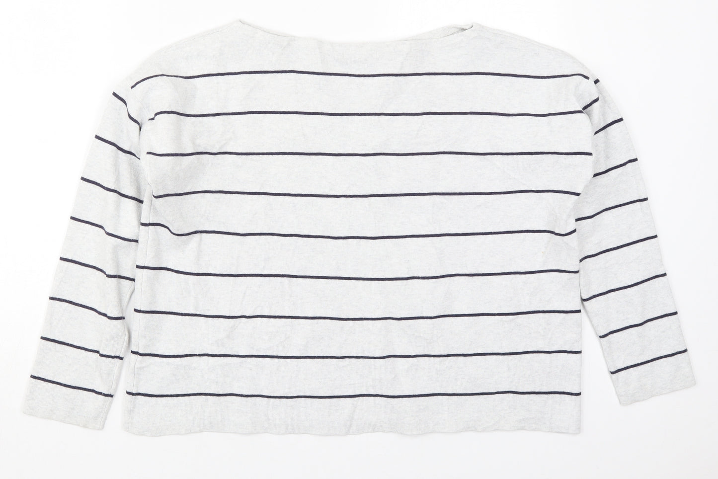 H&M Womens Grey Boat Neck Striped Cotton Pullover Jumper Size S
