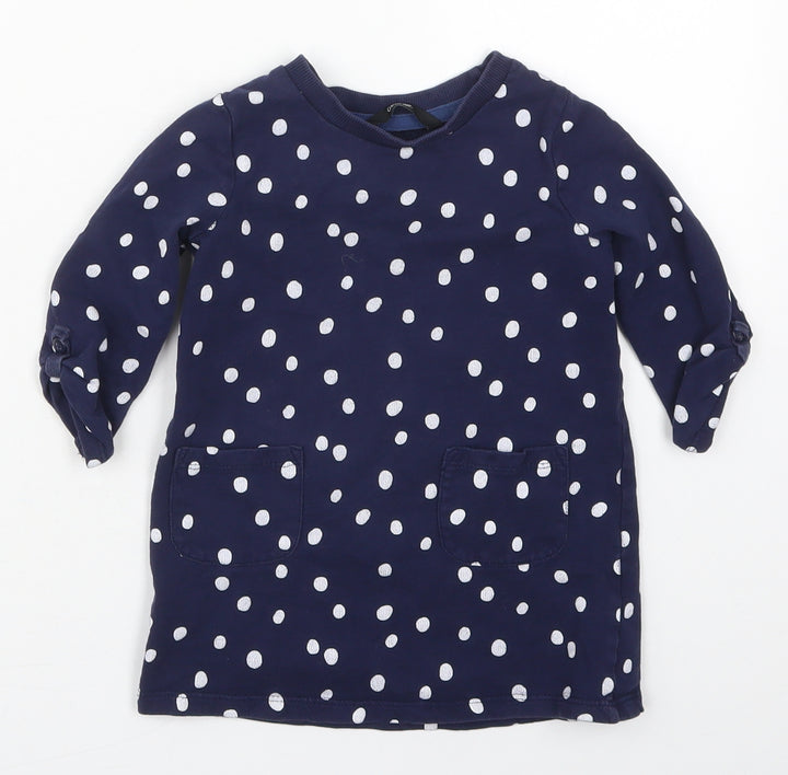 George Girls Blue Polka Dot Cotton Basic T-Shirt Size 12-18 Months Crew Neck Pullover