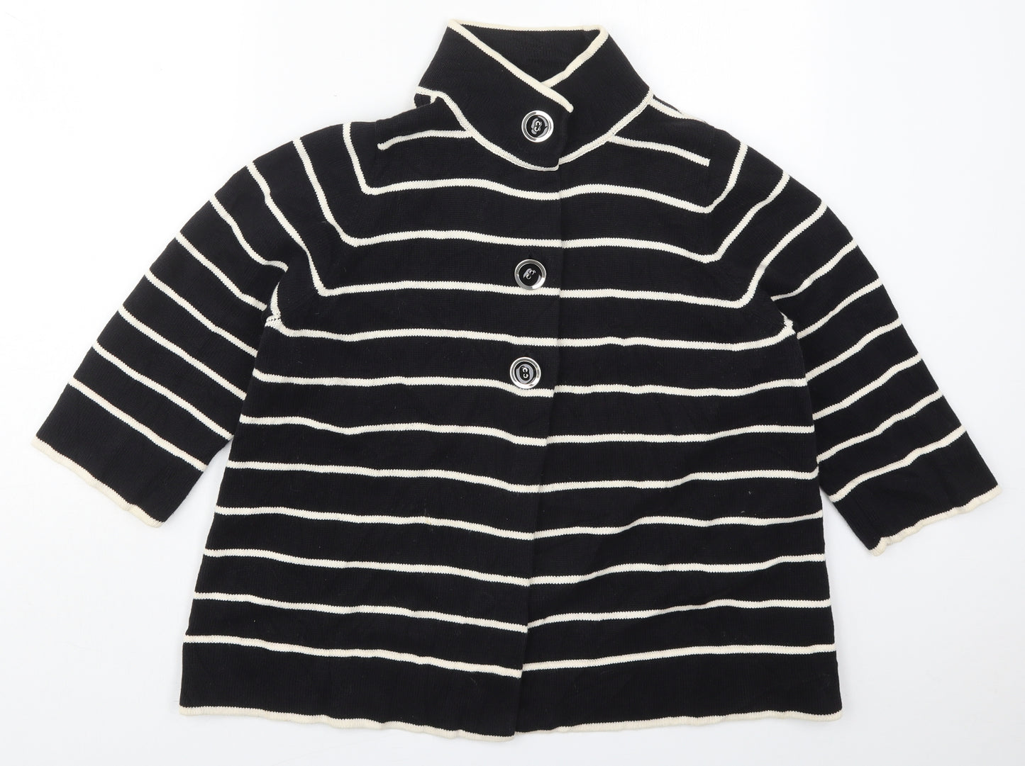 Marks and Spencer Womens Black High Neck Striped Cotton Cardigan Jumper Size 20