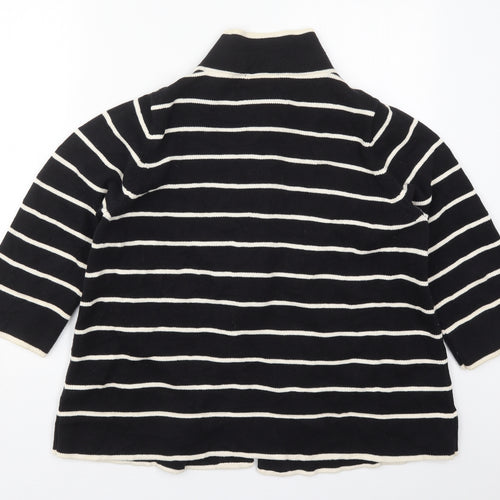 Marks and Spencer Womens Black High Neck Striped Cotton Cardigan Jumper Size 20