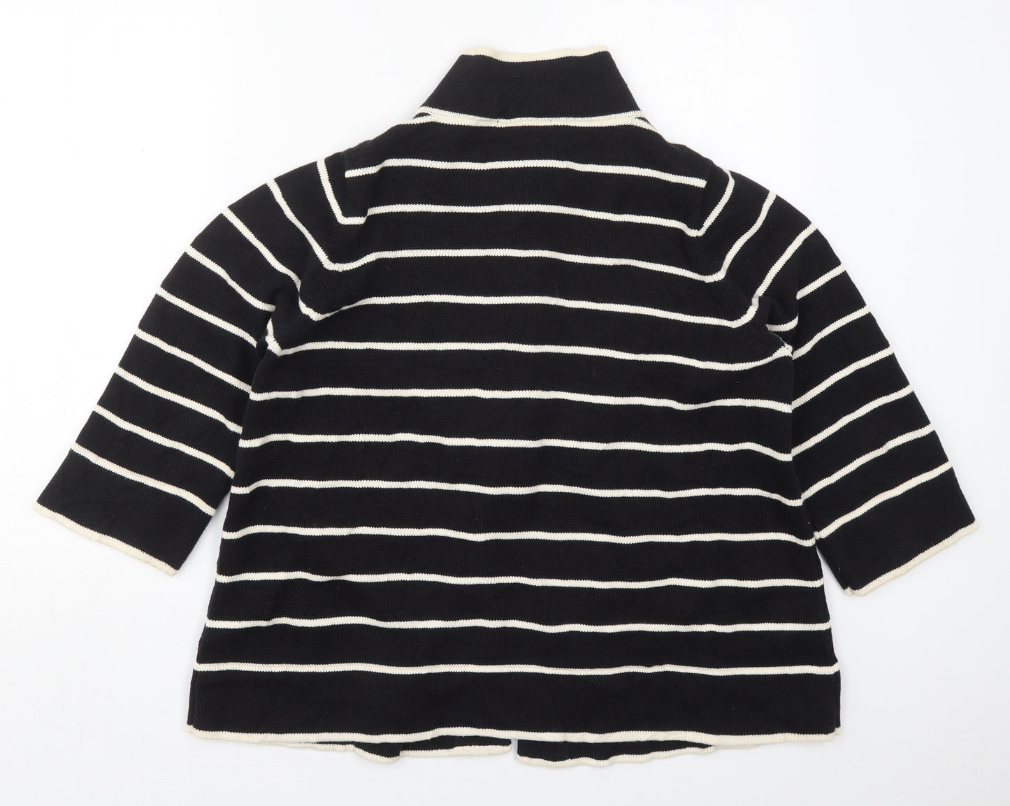 Marks and Spencer Womens Black High Neck Striped Cotton Cardigan Jumper Size 20