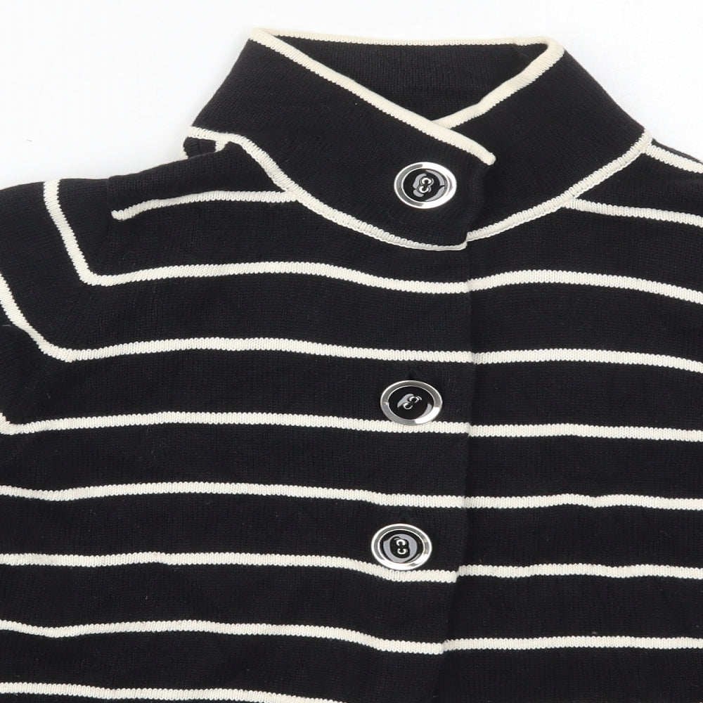 Marks and Spencer Womens Black High Neck Striped Cotton Cardigan Jumper Size 20