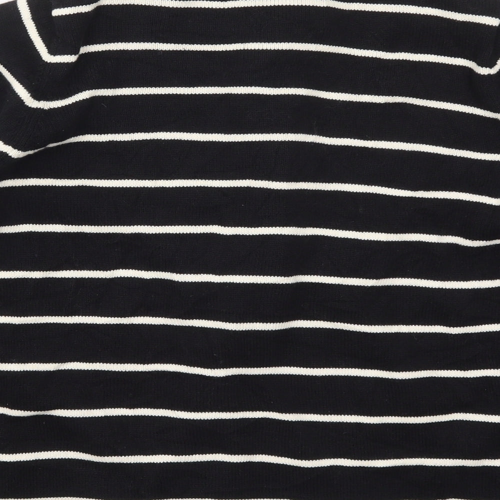 Marks and Spencer Womens Black High Neck Striped Cotton Cardigan Jumper Size 20