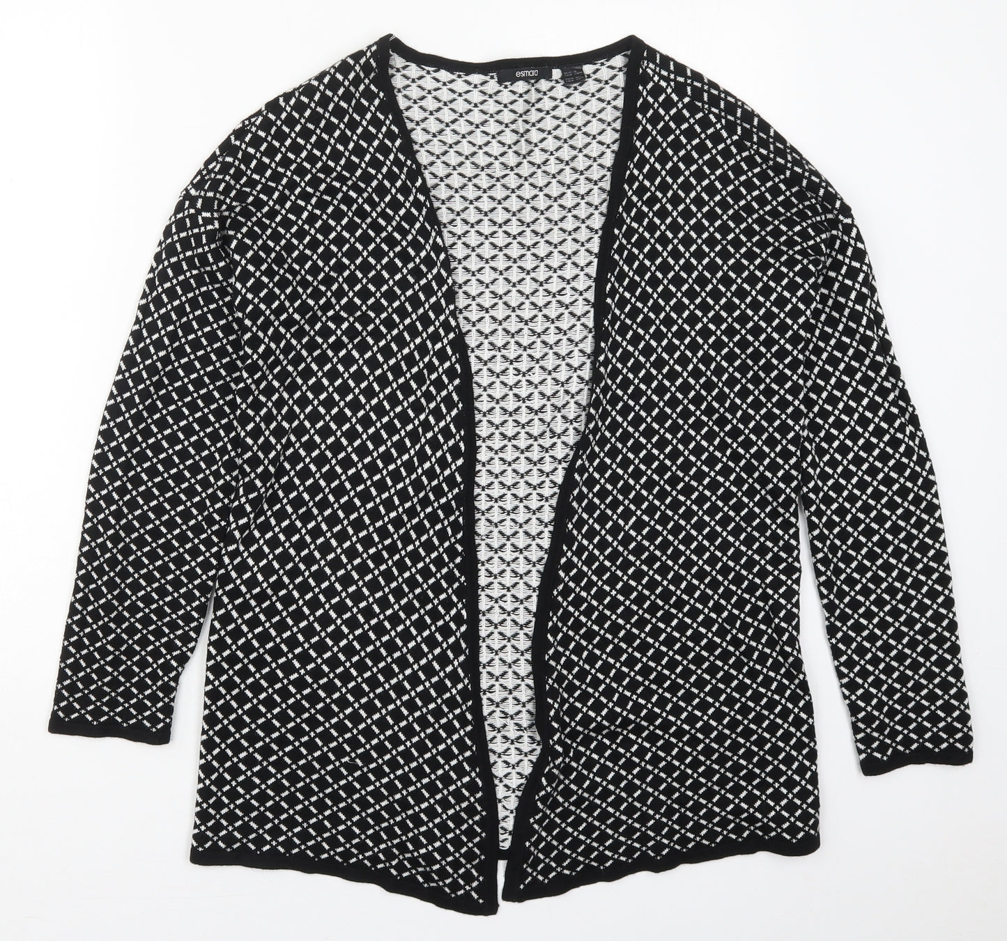 ESMARA Womens Black V-Neck Geometric Viscose Cardigan Jumper Size S
