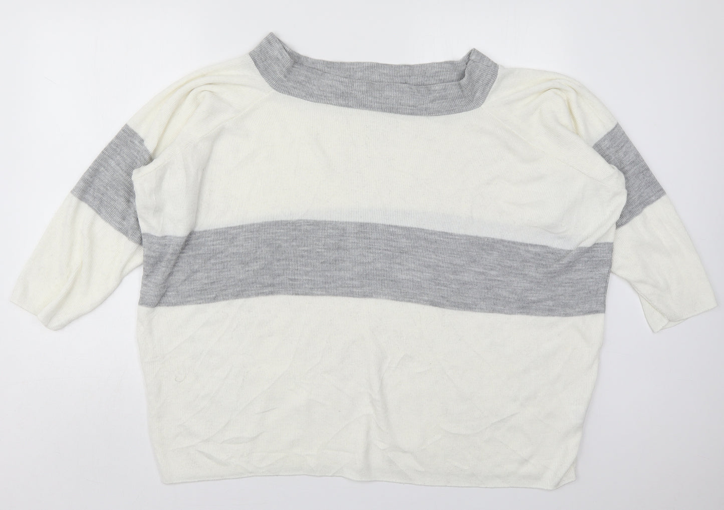 In the Style Womens Ivory Boat Neck Striped Acrylic Pullover Jumper Size 10   - Grey