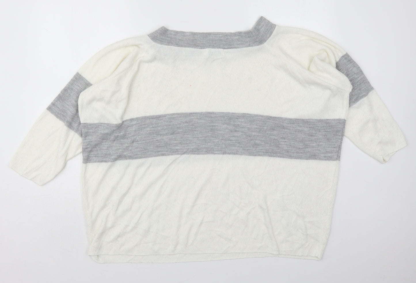 In the Style Womens Ivory Boat Neck Striped Acrylic Pullover Jumper Size 10   - Grey