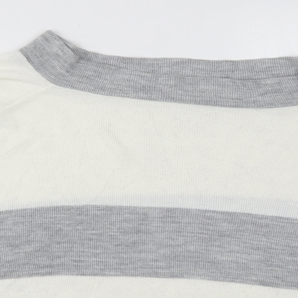 In the Style Womens Ivory Boat Neck Striped Acrylic Pullover Jumper Size 10   - Grey