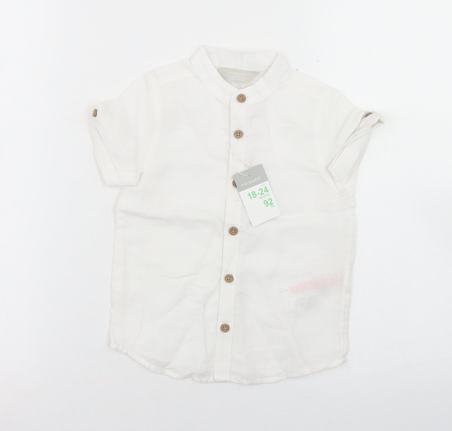 Primark Boys White  Linen Basic Button-Up Size 18-24 Months Round Neck Button