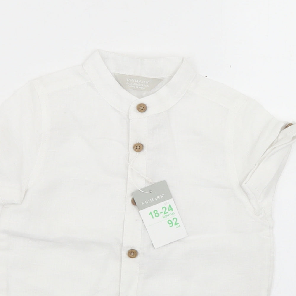 Primark Boys White  Linen Basic Button-Up Size 18-24 Months Round Neck Button