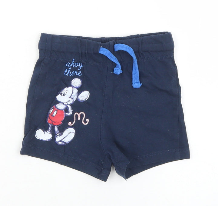 Disney Baby Boys Blue Cotton Cropped Trousers Size 12 Months Drawstring - Mickey Mouse
